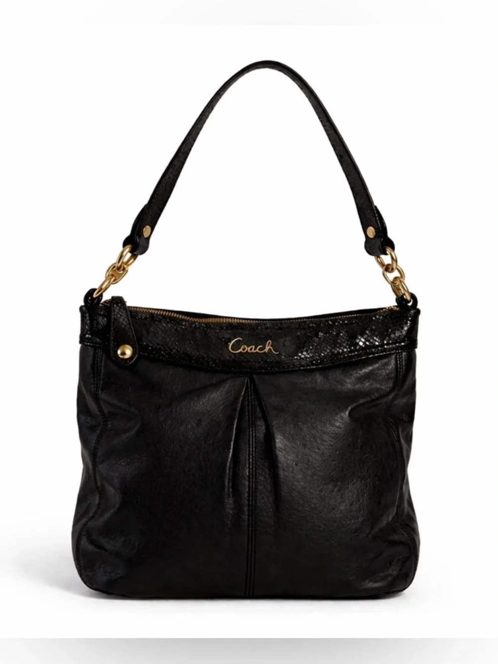 Coach Black Leather Shoulder Bag Snake skin purse Gold Hardware